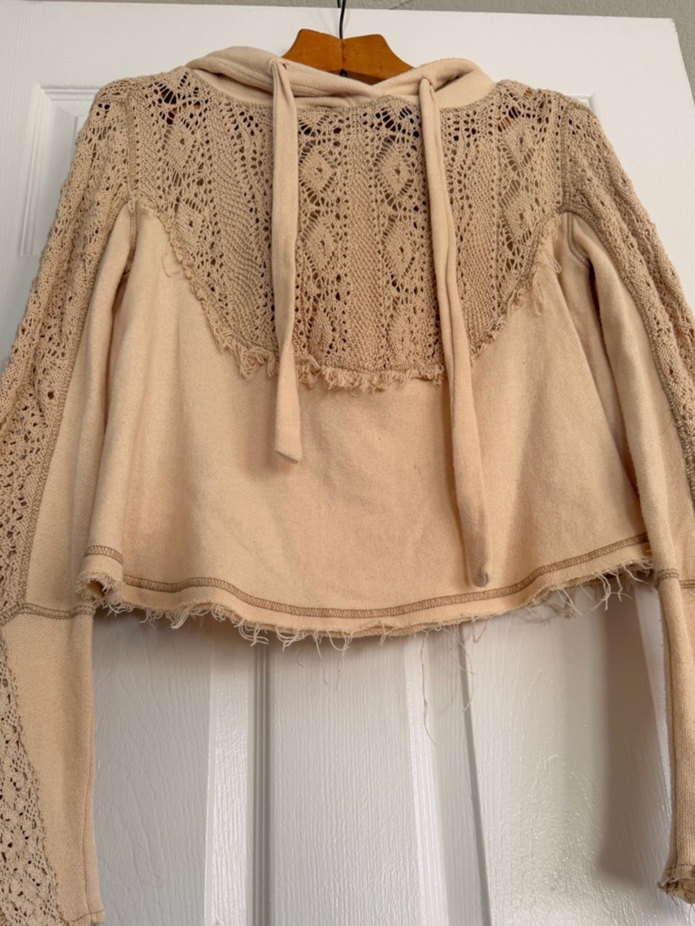 Free People Crocheted Lace Hooded Sweatshirt Size XS - Picture 5 of 10